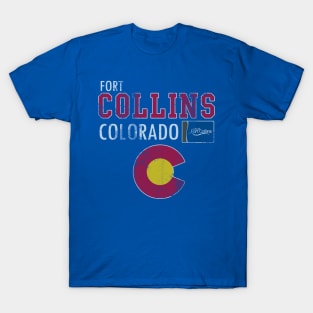 Retro Fort Collins Colorado Flag Vintage Fade T-Shirt